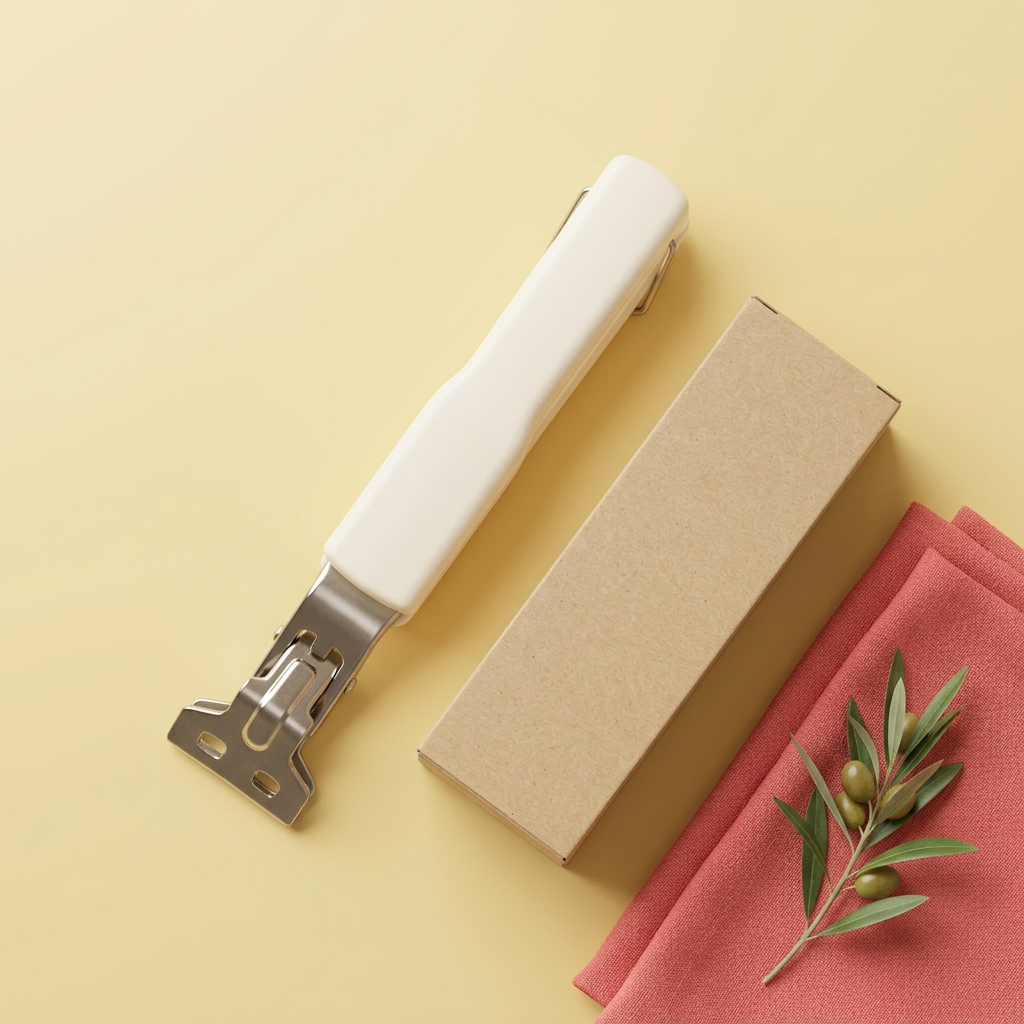 Ivory plate gripper and plain kraft box on a yellow background