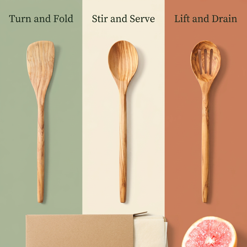 Flat spatula solid spoon and slotted spoon function guide