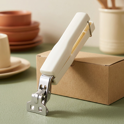 Close-up of ivory plate gripper on a sage surface