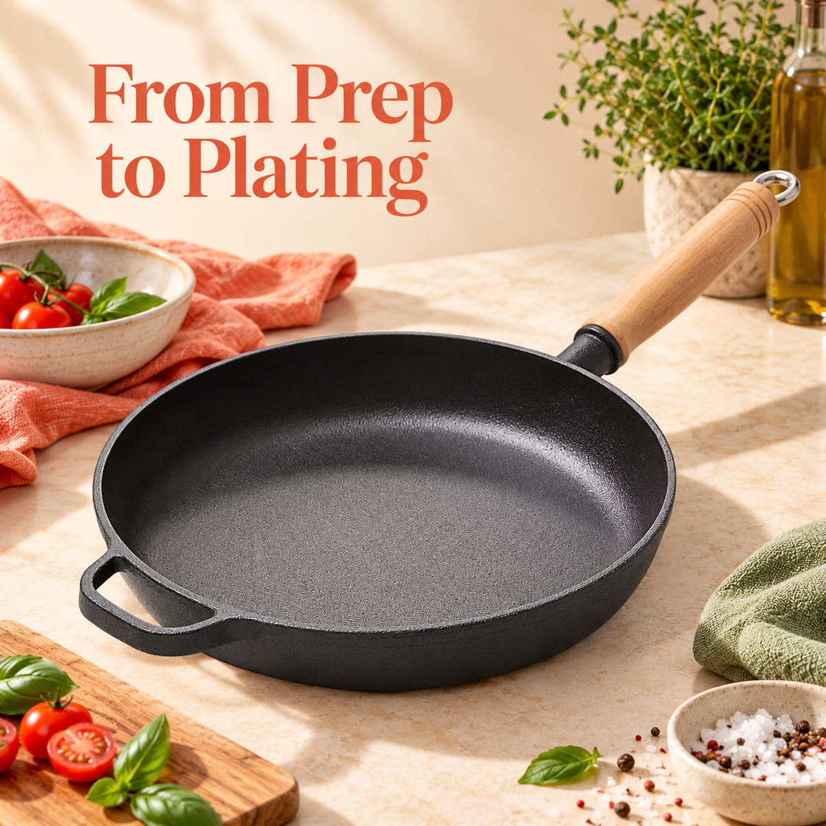 Everyday Frying Pan with Wood Handle & Helper Grip for Colorful Home Cooking — detail 04